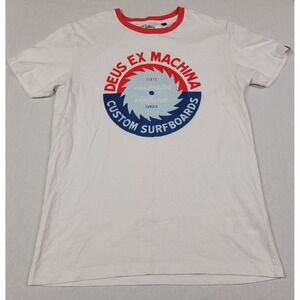Deus Ex Machina Custom Surfboards Men's White Graphic Print T-shirt Size L